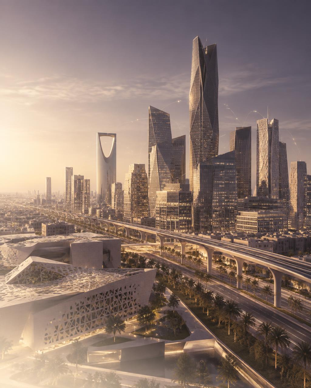 Riyadh financial district at golden hour